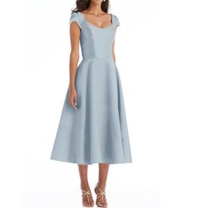 NEW D798 ALFRED SUNG mist cap sleeve full skirt satin midi dress 12